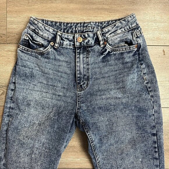Aero Jeans Size 6 Denim Mom Medium Wash Distressed Aeropostale Blue - Picture 2 of 7